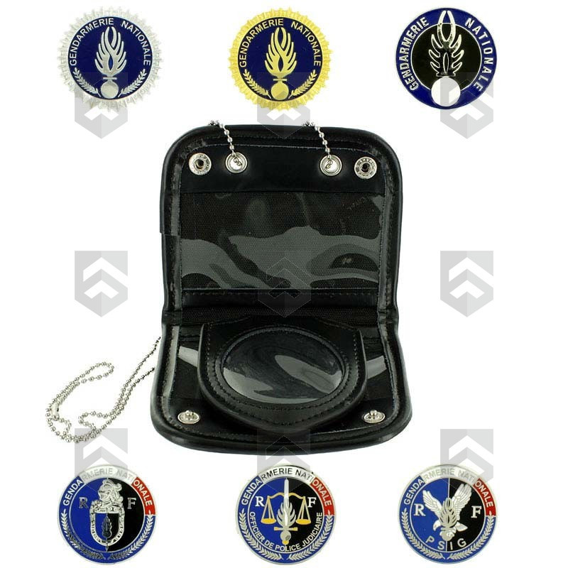 Porte-carte Tour de Cou + Porte-médaille de Ceinture Cuir + Médaille Gendarmerie