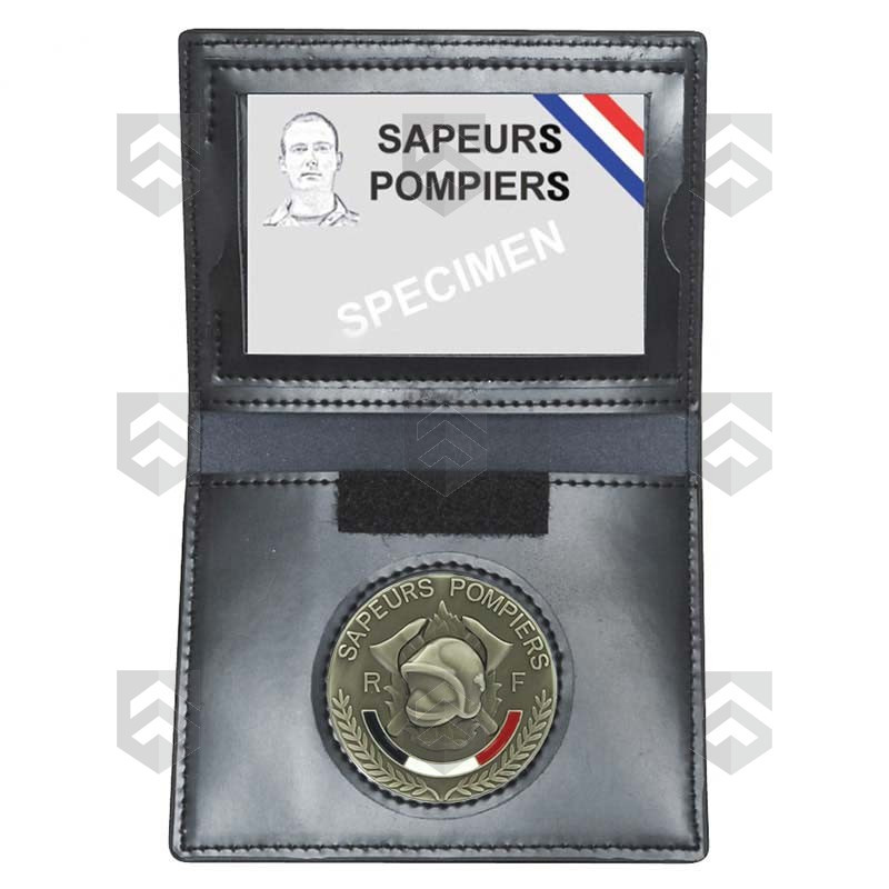 Porte-carte cuir 2 volets Sapeurs-Pompiers format CB + Médaille