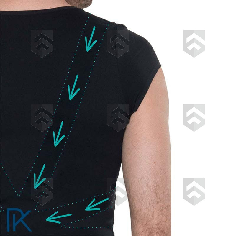 T-shirt Sport PERCKO Homme - Anti-Douleurs Dos, Micro-Perforé, Tenseurs Intégrés - Noir XXL