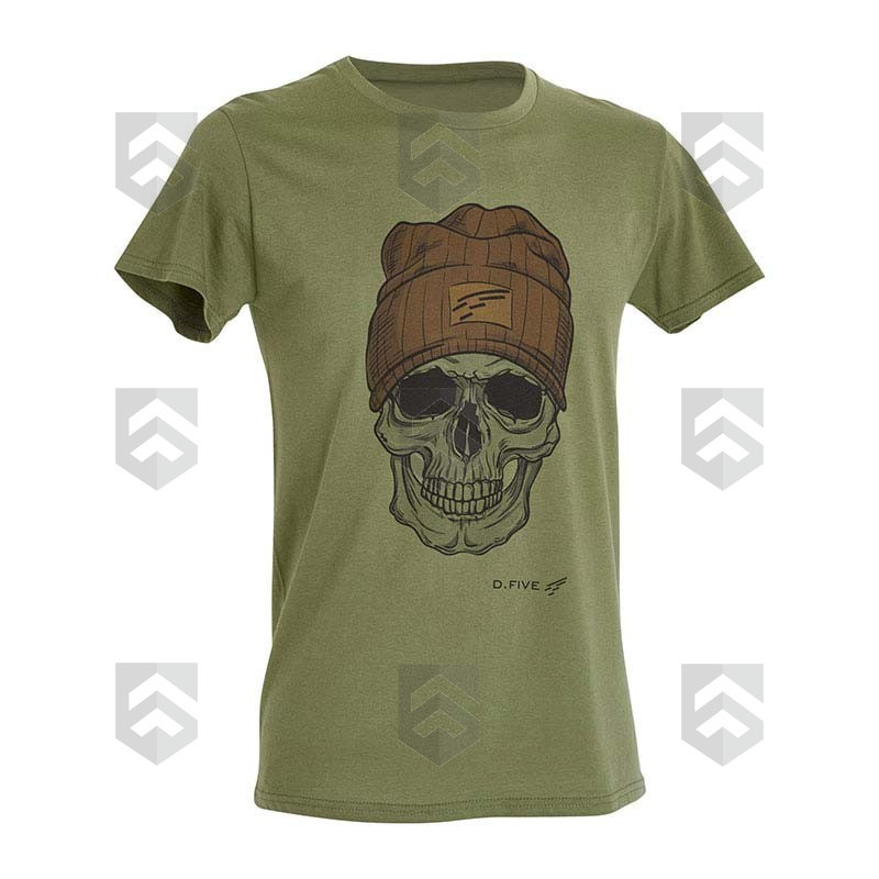 T-shirt manches courtes D.FIVE DEFCON 5 SKULL avec Bonnet Vert O.D.