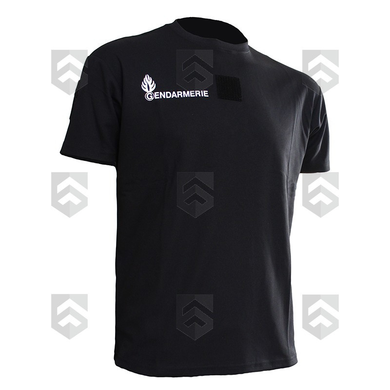 T-shirt Imprimé Gendarmerie Départementale Noir Respirant avec supports Velcro