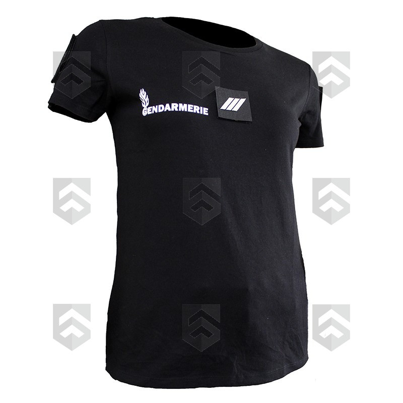 T-shirt Imprimé Gendarmerie Départementale Noir avec supports Velcro Femme