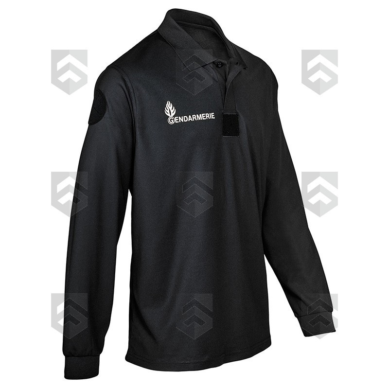 Polo Gendarmerie Départementale Noir Respirant Imprimé avec supports Velcro Manches Longues