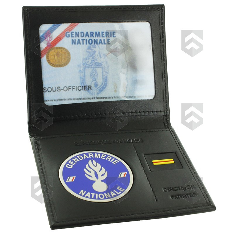 Porte-carte mini cuir 2 volets Format carte de crédit + Support Médaille et Grade Gendarmerie GK Pro