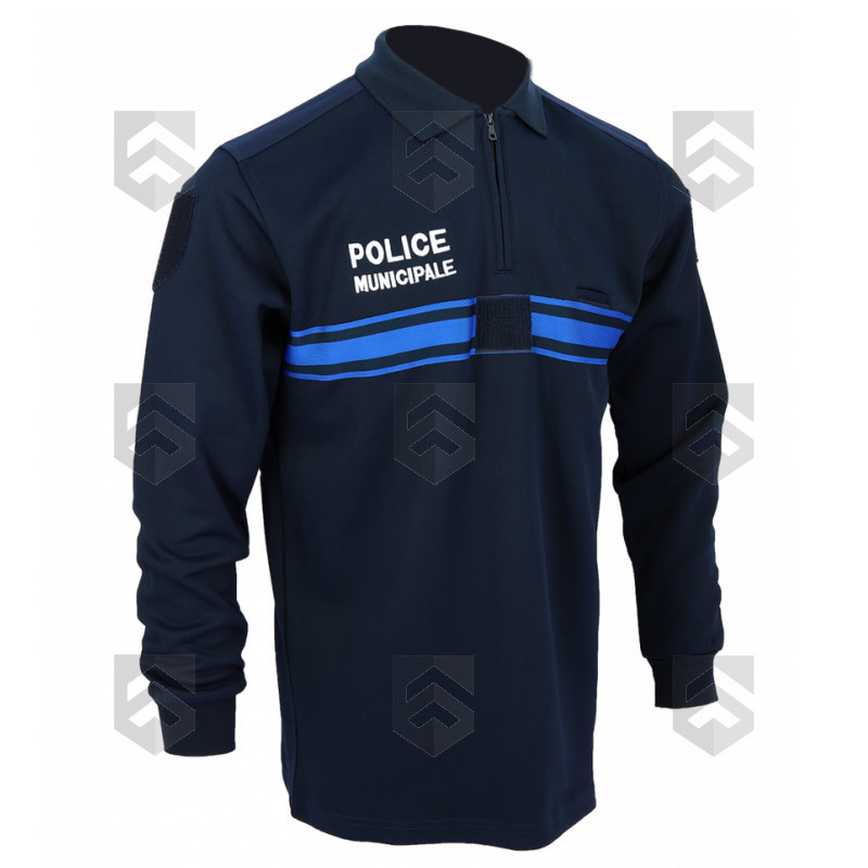 Polo Police Municipale Double Face Manches Longues Col Zippé DMB Bleu Marine