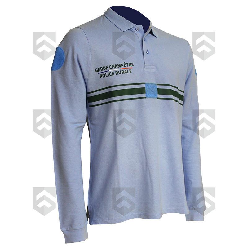 Polo Garde Champêtre / Police Rurale ML Bleu Ciel