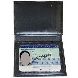 Porte-carte cuir 3 volets format CB et Navigo Police + Médaille