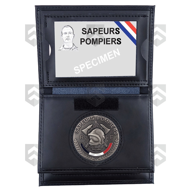 Porte-carte cuir 3 volets format CB + Médaille Pompier