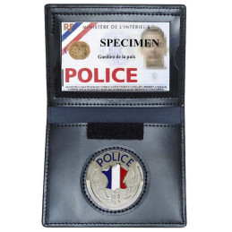 Porte-carte cuir 3 volets format CB et Navigo Police + Médaille