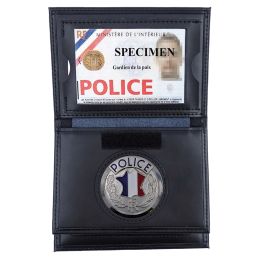 Porte-carte cuir 3 volets format CB Police + Médaille 