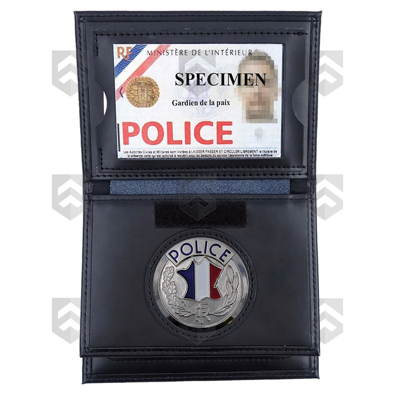 Porte-carte cuir 3 volets format CB Police + Médaille 