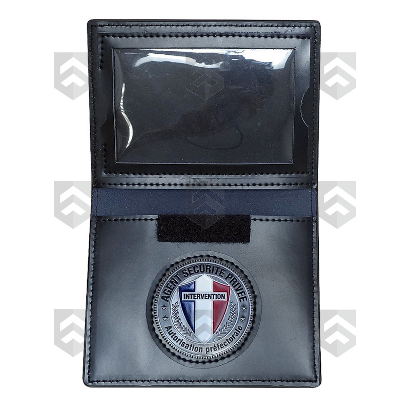 Porte-carte cuir 2 volets Sécurité format CB et Navigo + Médaille