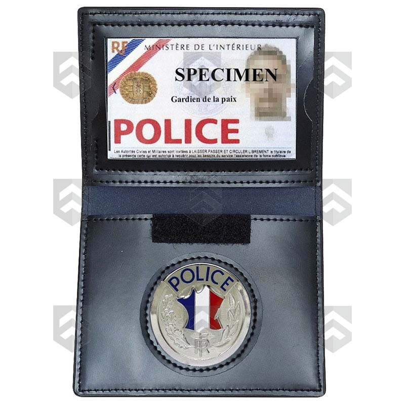 Porte-carte cuir 3 volets format CB et Navigo Police + Médaille