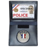 Porte-carte cuir 3 volets format CB et Navigo Police + Médaille