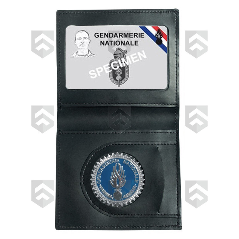 Porte-carte cuir 2 volets format CB et poche Billets Gendarmerie + Médaille 