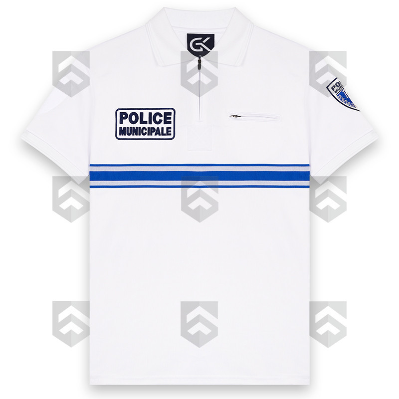 Polo Police Municipale Respirant Col Zippé GK Pro Blanc
