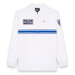 Polo Police Municipale Respirant ML Col Zippé GK Pro Blanc