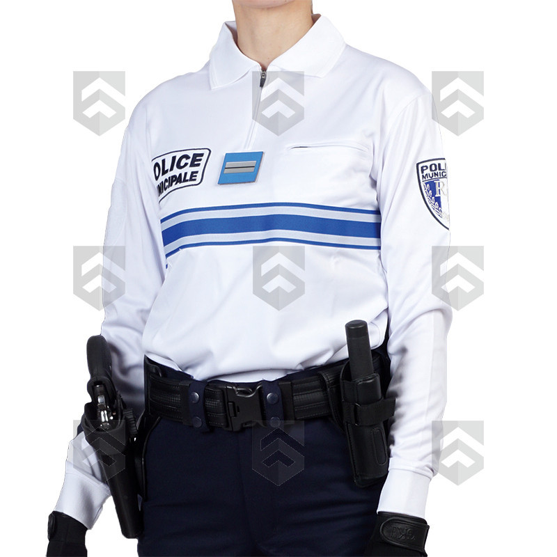 Polo Police Municipale Respirant ML Col Zippé GK Pro Blanc