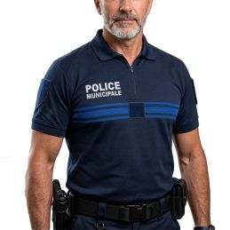 Polo Police Municipale Respirant MC EK Bleu Marine Col Zippé
