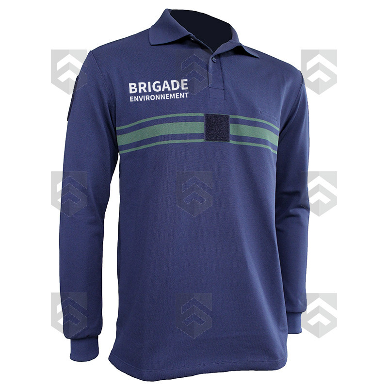 Polo Bandes Vertes Personnalisable Respirant ML Bleu Marine EK