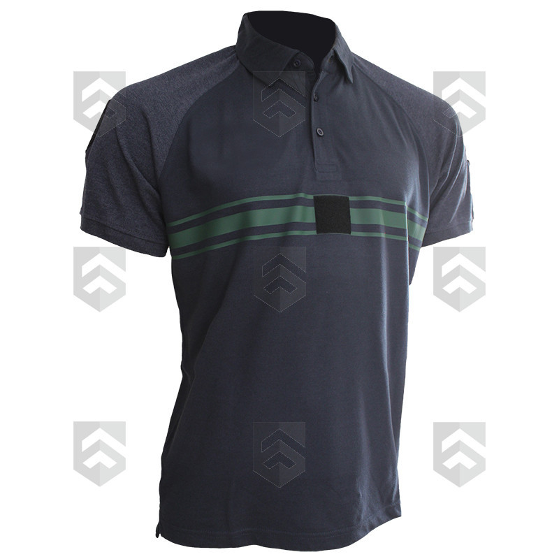 Polo Bandes Vertes MC Bleu Marine bi-tons