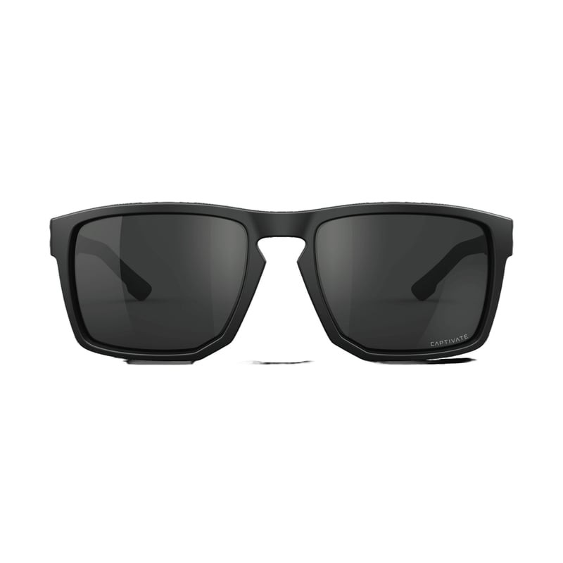 Vue avant des lunettes balistiques Wiley X Founder avec verres Captivate Gris Fumés sur fond vert, c