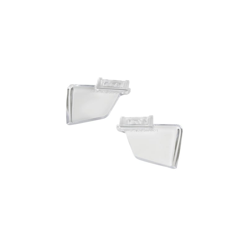 Gros plan sur les protections latérales transparentes amovibles des lunettes balistiques Wiley X Fou