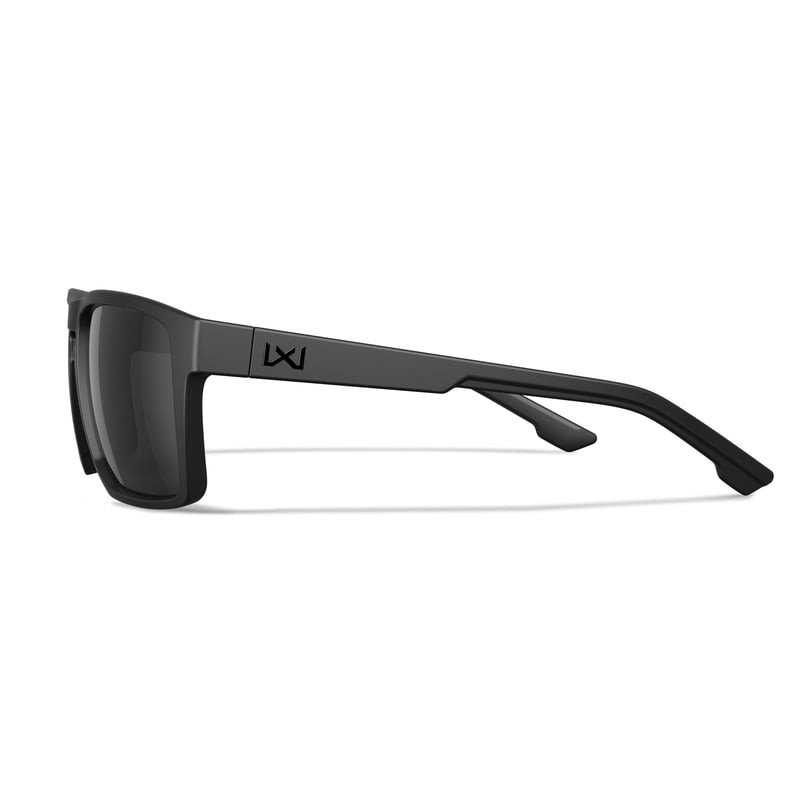 Profil latéral gauche des lunettes Wiley X Founder mettant en avant les branches, logo Wiley X et de