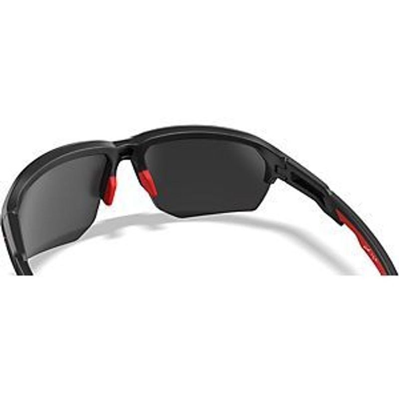 Vue arrière détaillée des lunettes Wiley X WX JAKL, cadre noir mat, accents rouges intérieurs, verre