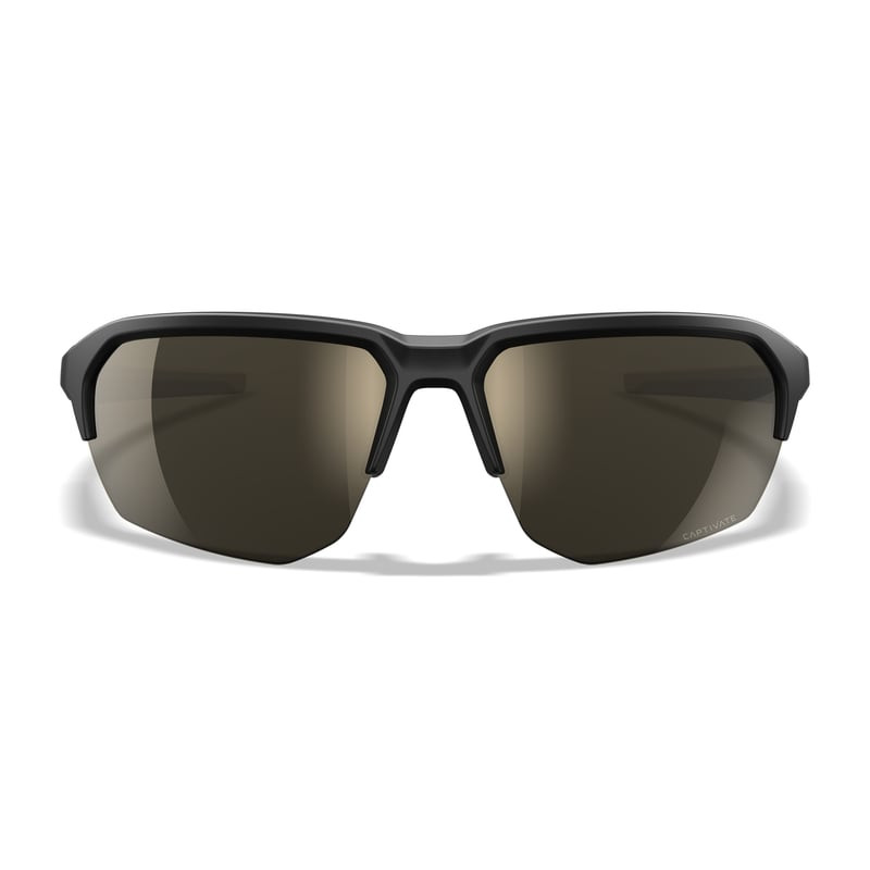 Vue avant des lunettes balistiques Wiley X WX JAKL avec cadre symétrique mat noir et verres Tungsten