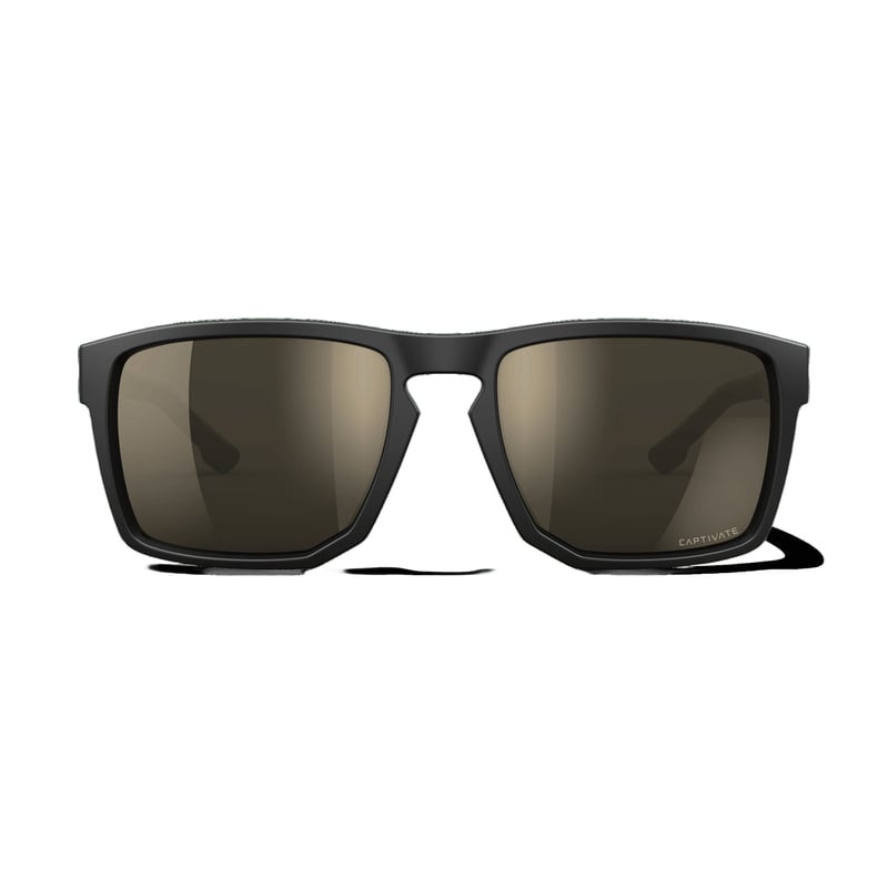 Vue avant des lunettes balistiques Wiley X WX Founder AC6FND04 avec monture matte black, accents tan