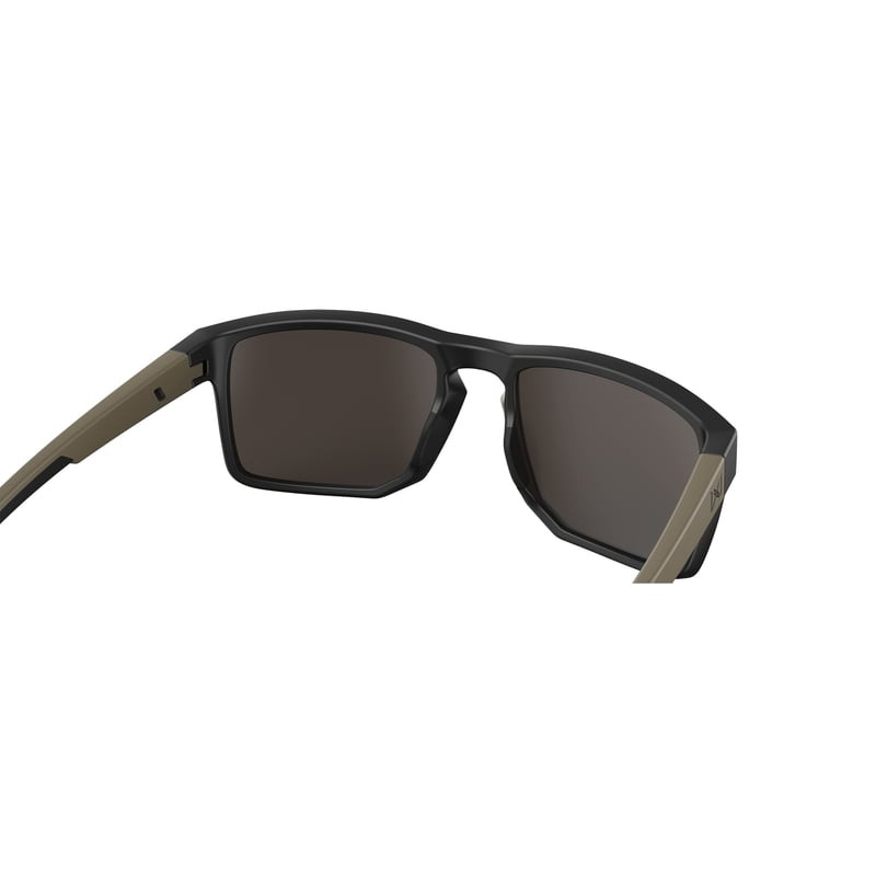 Vue de profil latéral des lunettes Wiley X WX Founder AC6FND04 avec branches tan, monture noire et v