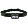 Lampe frontale tactique Opex LAMF20USBC verte montée sur bandeau élastique réglable, vue avant avec 