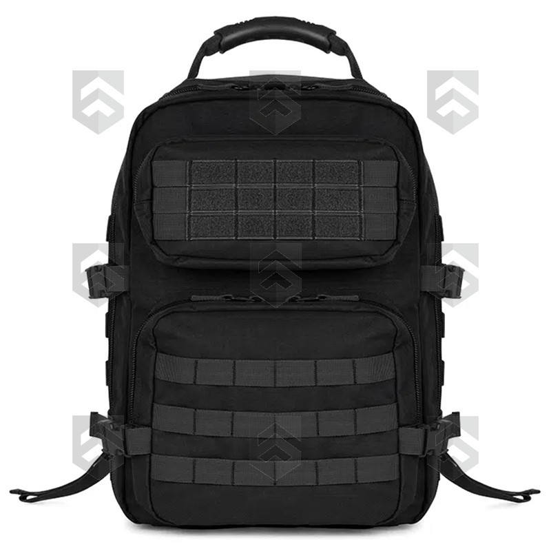 Vue avant du sac à dos tactique GK Pro BLAKE 26L Noir avec sangle MOLLE, multiples poches, poignée m