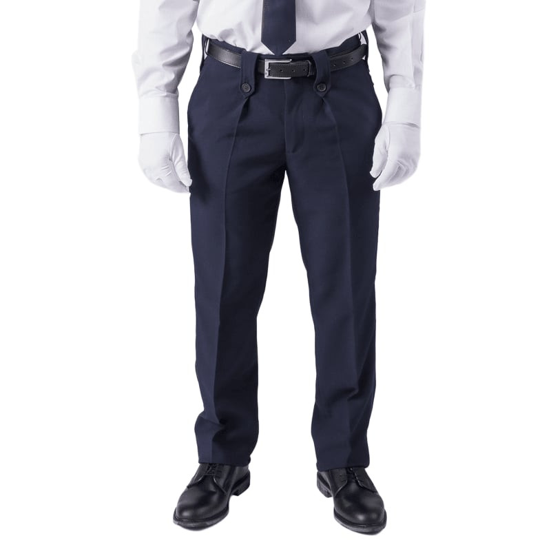 Vue d'ensemble du pantalon de ville marine OROD 1149658 sur mannequin avec chemise blanche, cravate,