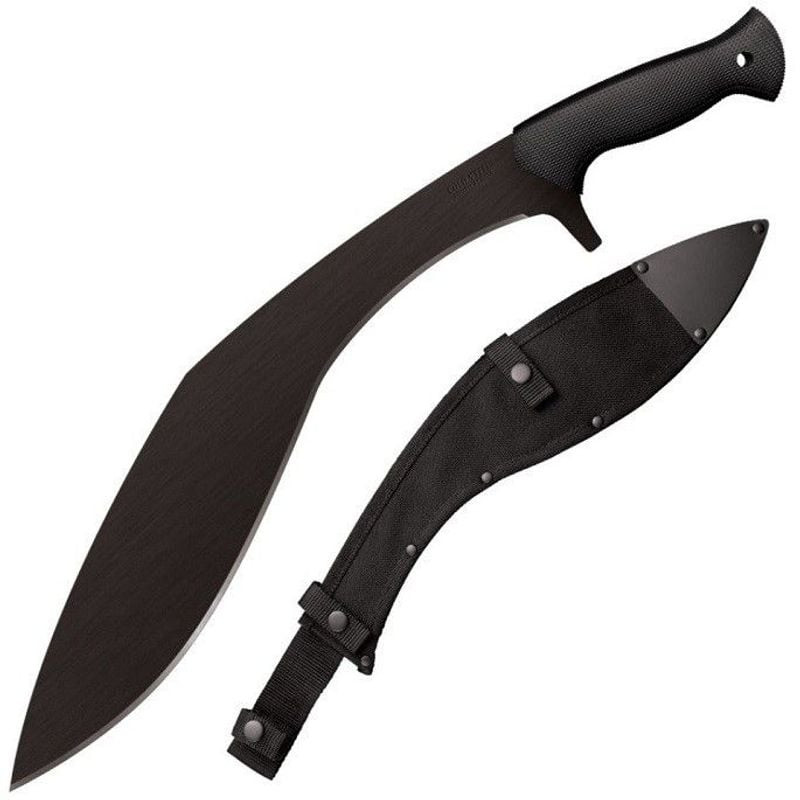 Machette Cold Steel 661599 Royal Kukri avec lame courbe noire, manche texturé et étui nylon noir, vu