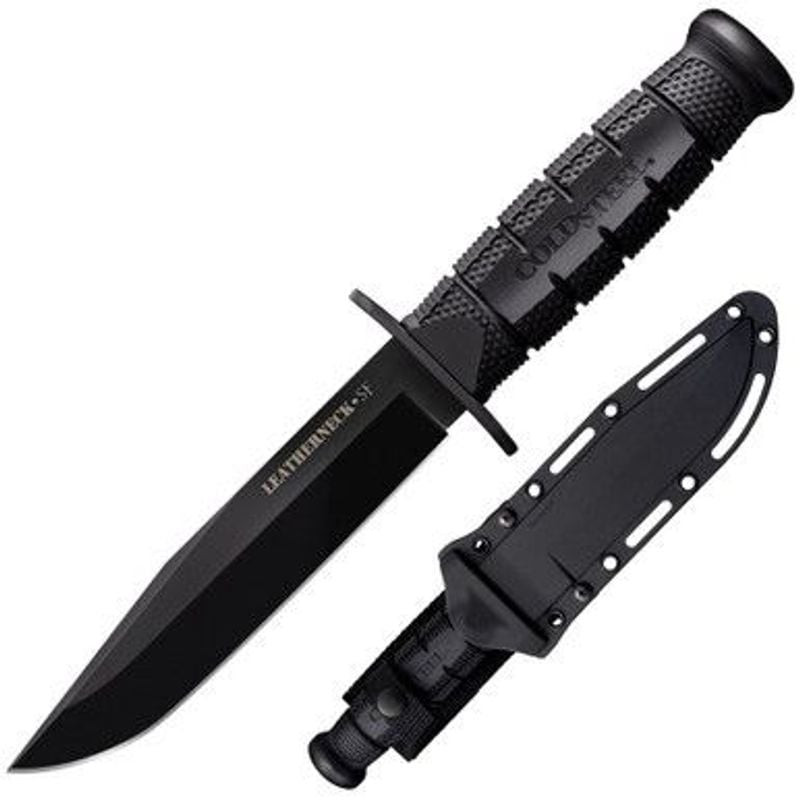 Poignard Leatherneck SF Cold Steel à lame fixe noire clip point, manche texturé noir et étui Secure-