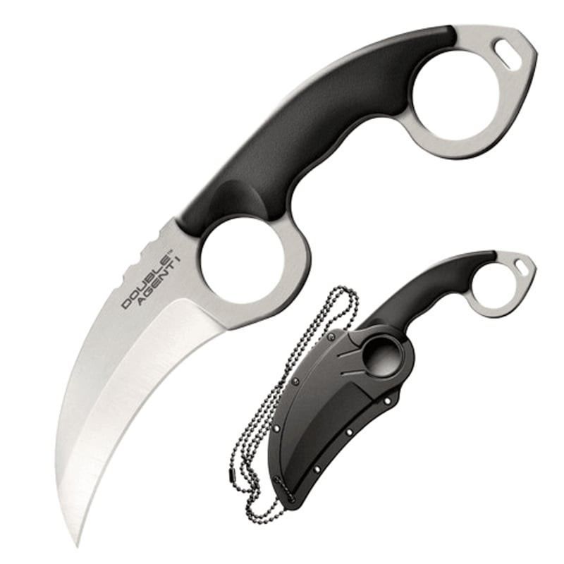 Couteau tour de cou Cold Steel Agent Double 1 avec lame karambit courbe, manche noir Grivory à annea