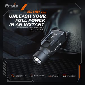 Lampe Tactique Rechargeable pour arme de poing GL19R Fenix 1200 Lumens