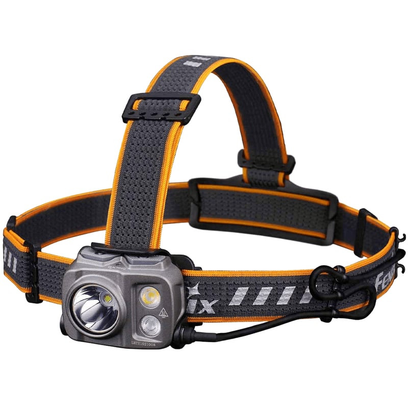 Lampe frontale rechargeable Fenix HP25R V2.0 vue de face avec faisceaux spot et large.
