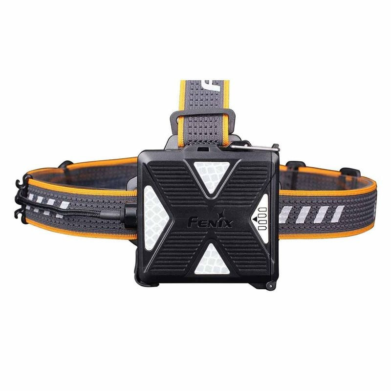 Vue latérale de la lampe frontale Fenix 1418424 montrant le mécanisme d'inclinaison à 60° et la poig