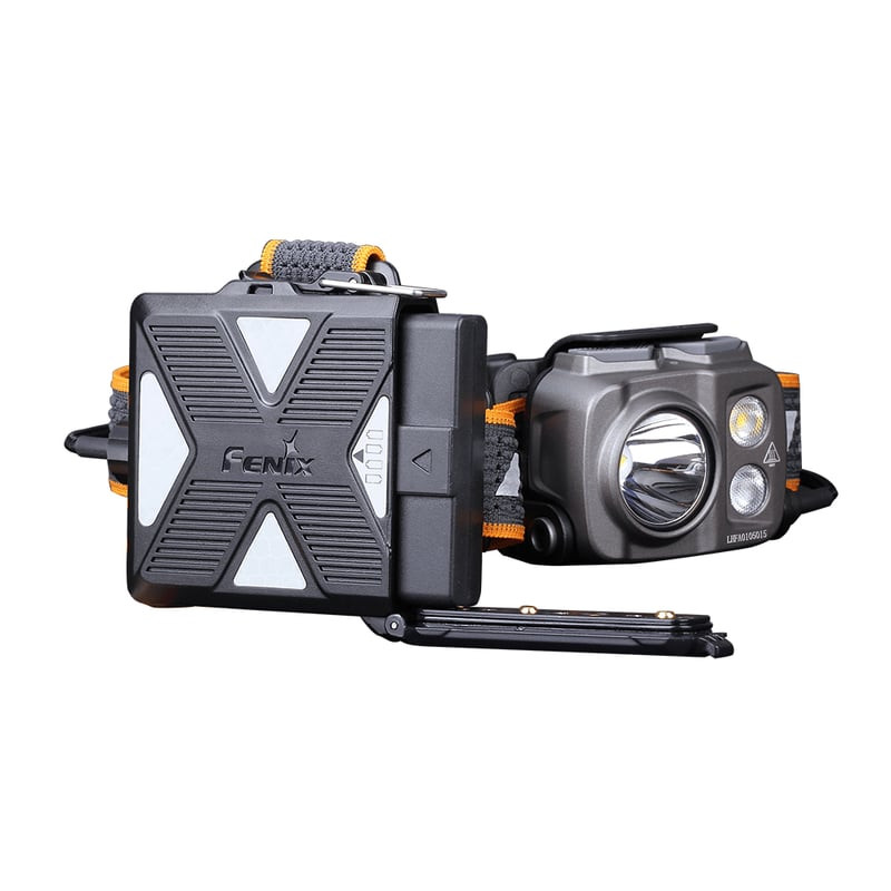Lampe frontale Fenix 1418424 avec bandeau élastique réglable et bandes réfléchissantes.