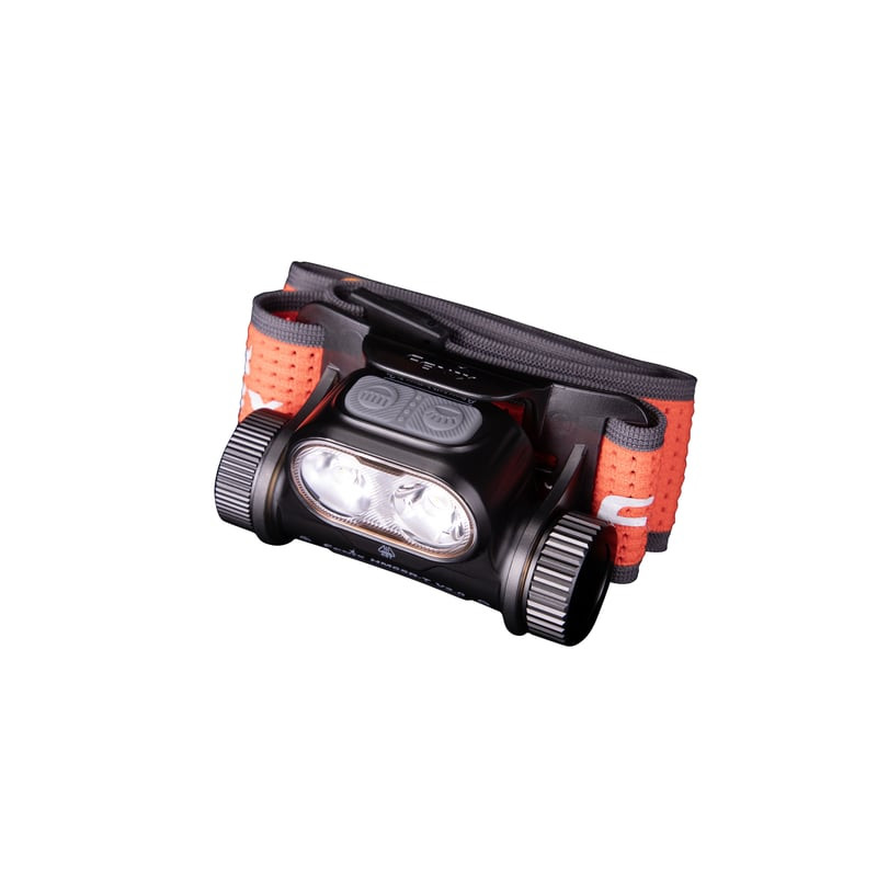Lampe frontale Fenix HM65R-T V2.0 : voyants de niveau de batterie affichant la charge, avec corps en