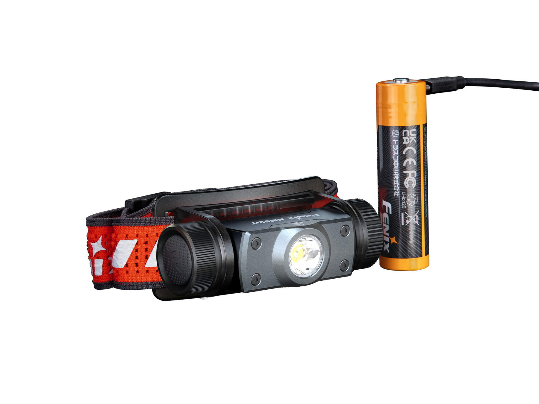 Side view of Fenix HM62-T headlamp with patented SPORT headband and rotary adjustment knob for secur