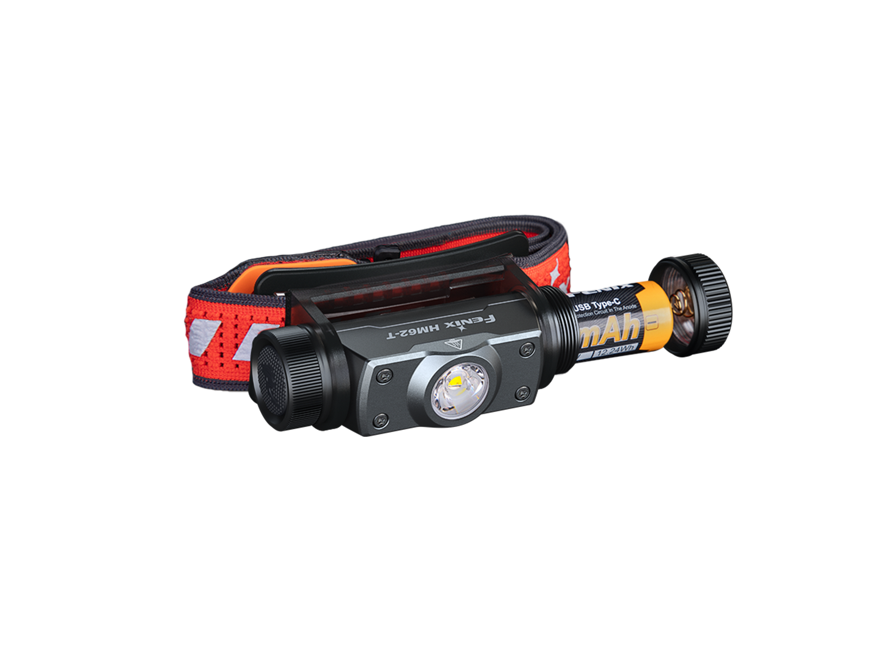 Angled view of Fenix HM62-T headlamp highlighting the compact design and adjustable headband for com