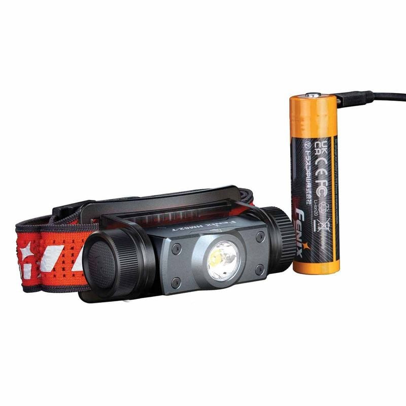 Lampe frontale Fenix HM62T avec LED rouges et bandeau réglable.