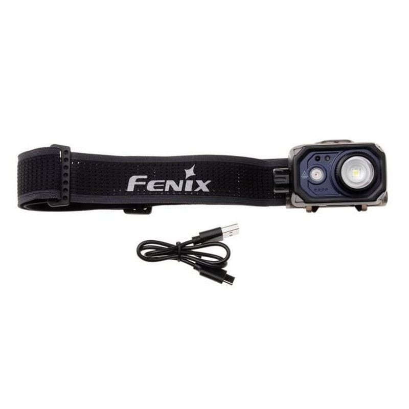 Vue latérale de la lampe frontale Fenix HL45R montrant le bloc batterie à l'arrière et le bandeau ré
