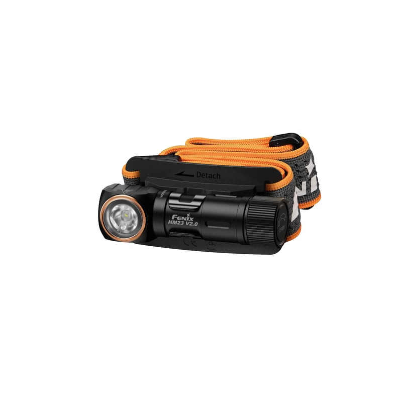 Lampe frontale Fenix HM23 V2 vue latérale montrant le corps détachable et le capuchon magnétique arr