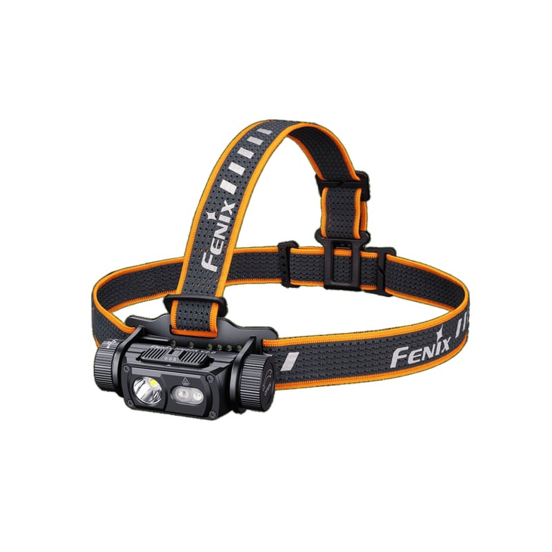 Lampe frontale rechargeable Fenix HM60R V2.0 vue de face montrant lentille double faisceau et bouton