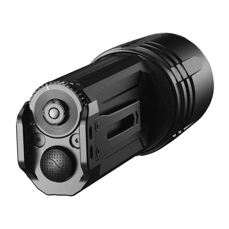 Vue de face de la lampe torche Fenix TK35UE V2.0 montrant la LED haute puissance et la bague.